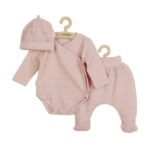 Set bebeluși 3 piese, cu body, pantalonași cu botoșei și căciuliță, 62 cm, din bumbac, New Baby, I am Pink