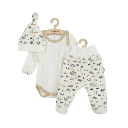 Set bebeluși 3 piese, cu body, pantalonași cu botoșei și căciuliță, din bumbac, New Baby, Cars