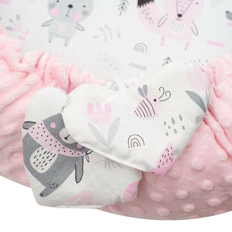 Set 3 piese, New Baby, Luxury, Baby Nest cu doua fete, Cu paturica si pernuta in forma de inima, Minky Bears Pink - Image 4