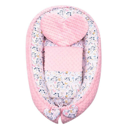 Set baby nest 3 piese, cu păturică și pernă, New Baby, Luxury, Minky Cranberries