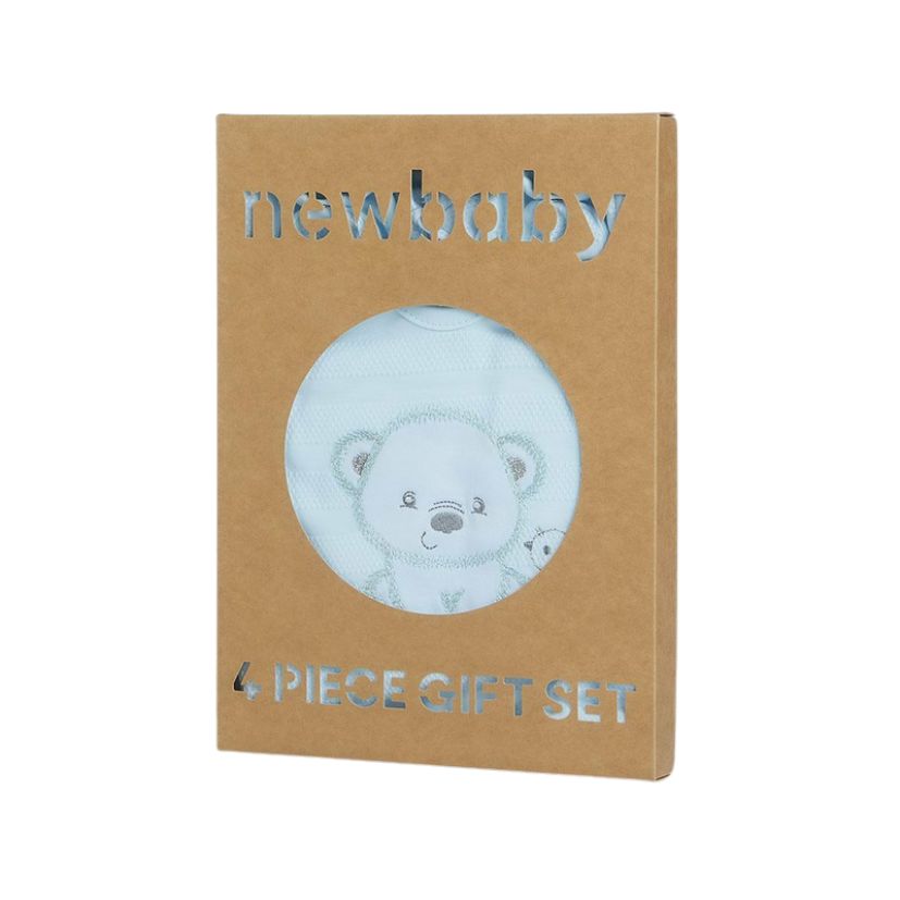 Set bebeluși 4 piese cu salopetă, bluză, body și căciuliță, 56 cm, din bumbac, New Baby, Sweet Bear Blue - Image 4