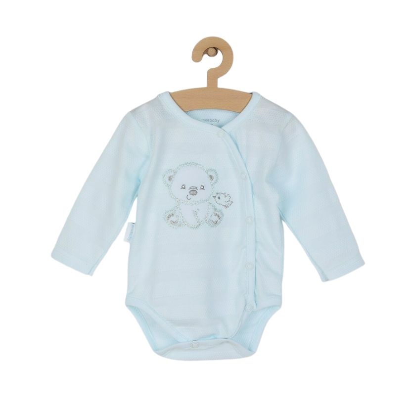 Set bebeluși 4 piese cu salopetă, bluză, body și căciuliță, 56 cm, din bumbac, New Baby, Sweet Bear Blue - Image 6