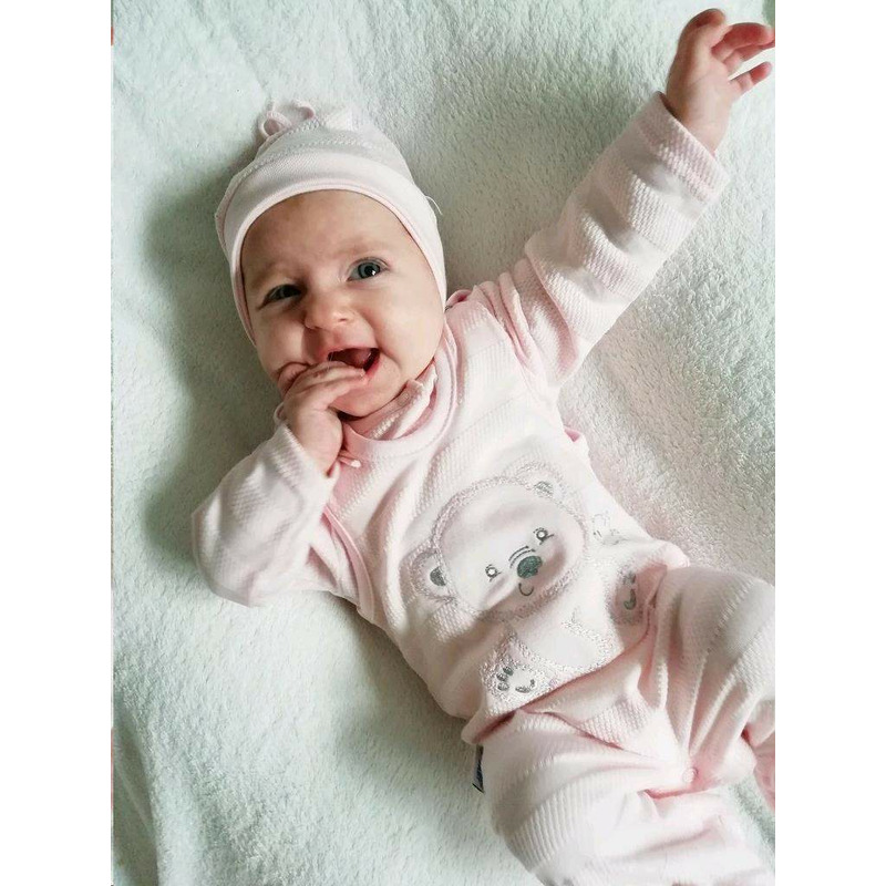 Set bebeluși 4 piese cu salopetă, bluză, body și căciuliță, 56 cm, din bumbac, New Baby, Sweet Bear Pink - Image 7