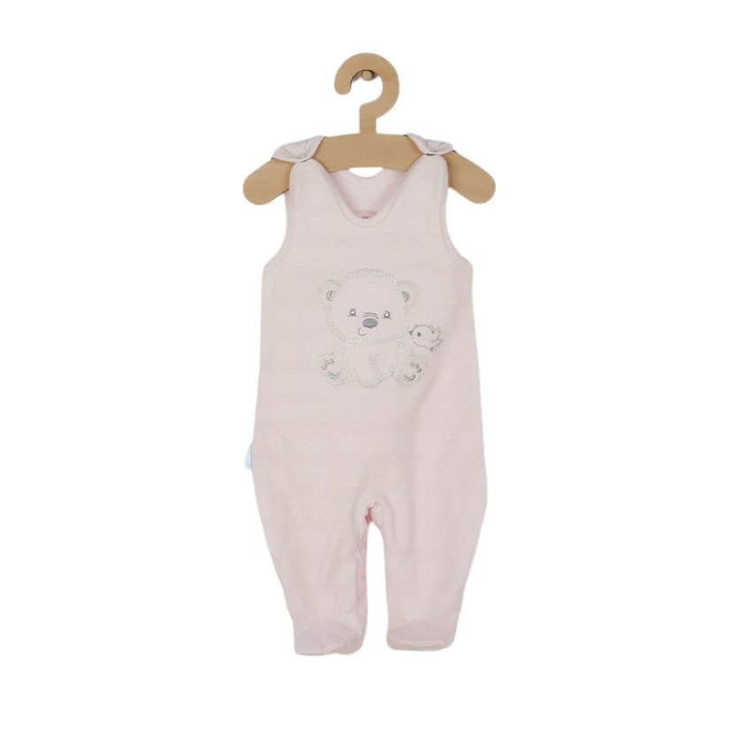 Set bebeluși 4 piese cu salopetă, bluză, body și căciuliță, 56 cm, din bumbac, New Baby, Sweet Bear Pink - Image 3