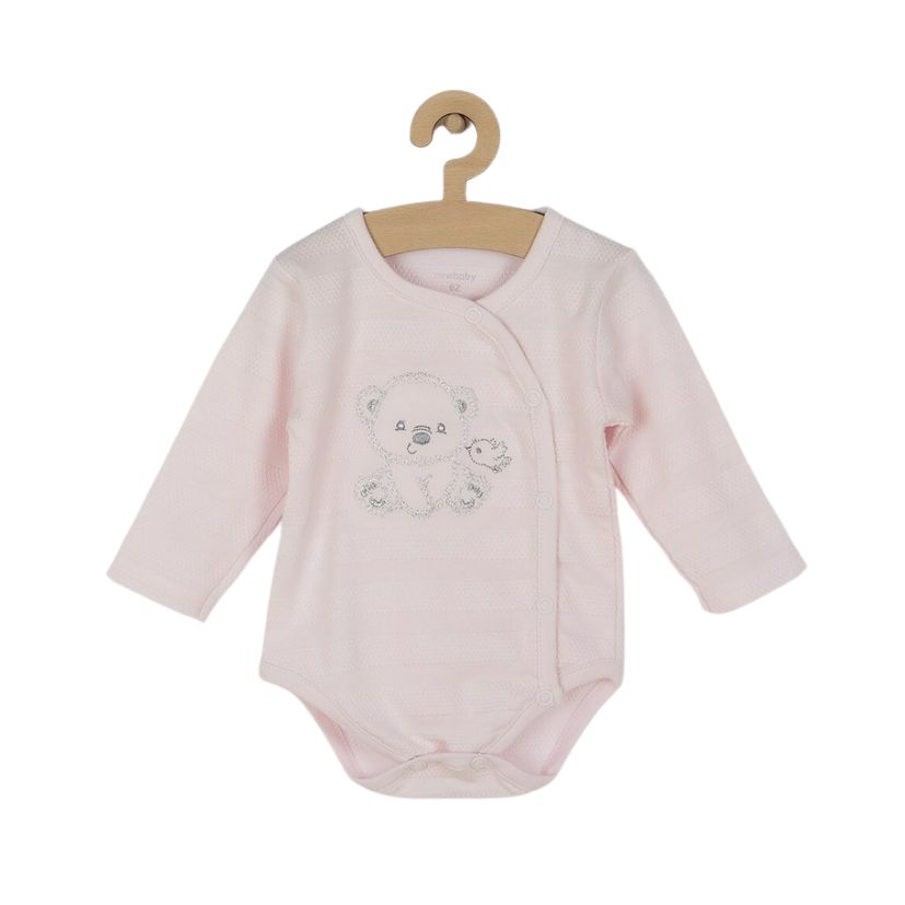 Set bebeluși 4 piese cu salopetă, bluză, body și căciuliță, 56 cm, din bumbac, New Baby, Sweet Bear Pink - Image 4