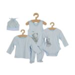 Set bebeluși 4 piese cu salopetă, jachetă, body și căciuliță, 56 cm, din bumbac, New Baby, Angel Blue