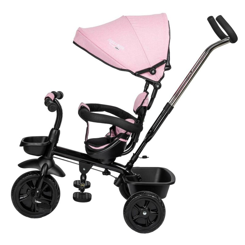 Tricicletă cu șezut rotativ, reglabilă, roți EVA, pedalare liberă, suport picioare, Free2Move, Pink Black - Image 6